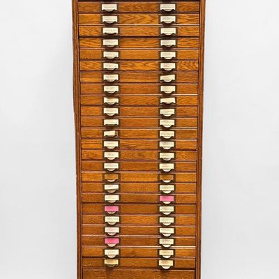 Sale Photo Thumbnail #139: Vintage Multi-Drawer Oak File Cabinet