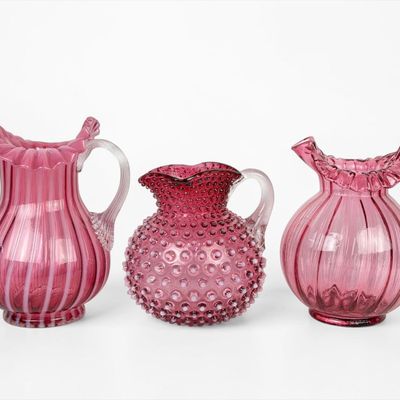 Sale Photo Thumbnail #191: (3) Pink Fenton Glass Pitchers