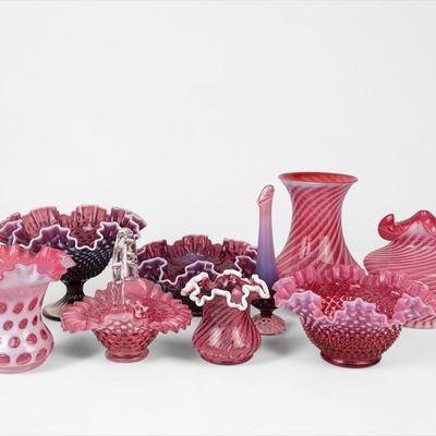 Sale Photo Thumbnail #193: (9pcs) Pink Fenton Glassware