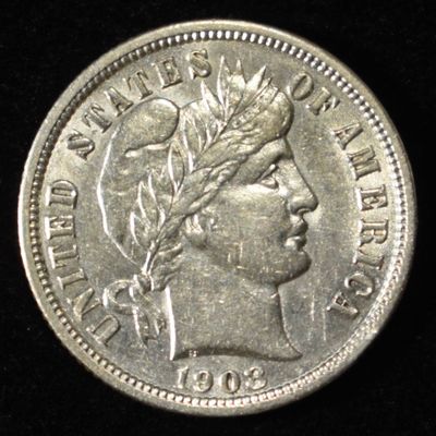 1908 BARBER DIME AU/BU