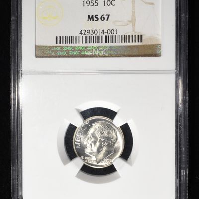 Sale Photo Thumbnail #155: 1955 ROOSEVELT DIME NGC MS67