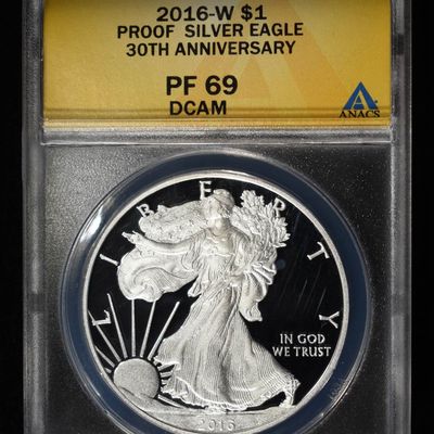 Sale Photo Thumbnail #214: 2016-W PROOF AMERICAN SILVER EAGLE ANACS PF69 DCAM
