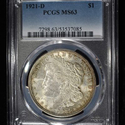 Sale Photo Thumbnail #204: 1921-D MORGAN DOLLAR PCGS MS-63