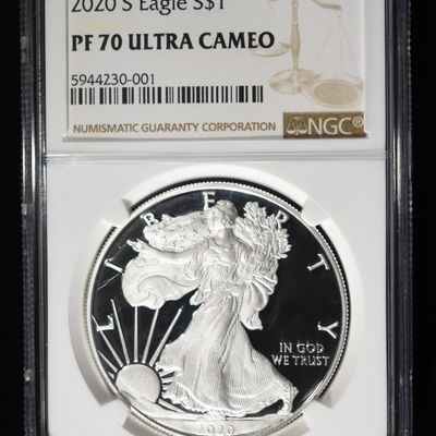 Sale Photo Thumbnail #215: 2020-S AMERICAN SILVER EAGLE PF 70 ULTRA CAMEO NGC