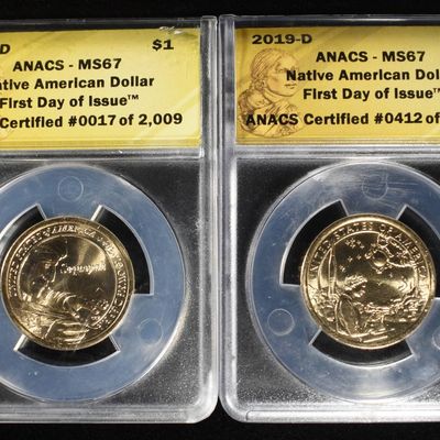 Sale Photo Thumbnail #210: 2017-D & 2019-D $1 NATIVE AMERICAN ANACS MS67 FDI