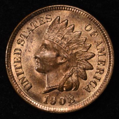 Sale Photo Thumbnail #140: 1908 INDIAN HEAD CENT GEM ORIG UNC NEARLY FULL RED
