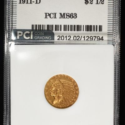 Sale Photo Thumbnail #445: 1911-D $2.5 INDIAN GOLD CH BU