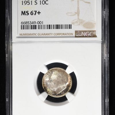 Sale Photo Thumbnail #154: 1951-S ROOSEVELT DIME NGC MS67+