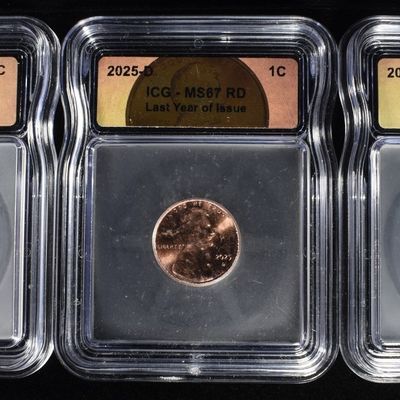 Sale Photo Thumbnail #350: 2025 & (2) 2025-D SHIELD CENT ICG MS66, MS67 RD