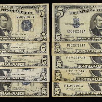 Sale Photo Thumbnail #320: (10) $5 SILVER CERTIFICATES
