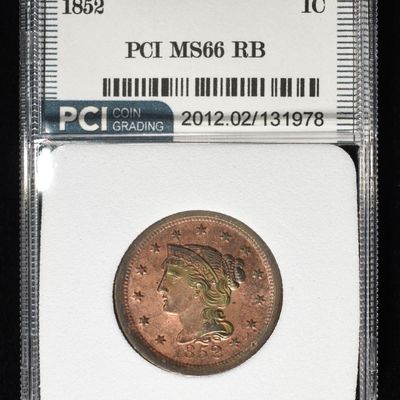 Sale Photo Thumbnail #135: 1852 BRAIDED HAIR LARGE CENT PCI SUPERB GEM BU RB