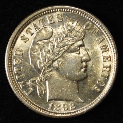 1892 BARBER DIME CH BU