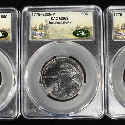 (3) 1776-2026-P ENDURING LIBERTY 50C CAC MS62