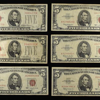 Sale Photo Thumbnail #321: (6) $5 RED SEAL CERTIFICATES