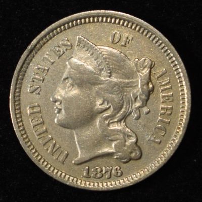 1876 3 CENT NICKEL XF/AU
