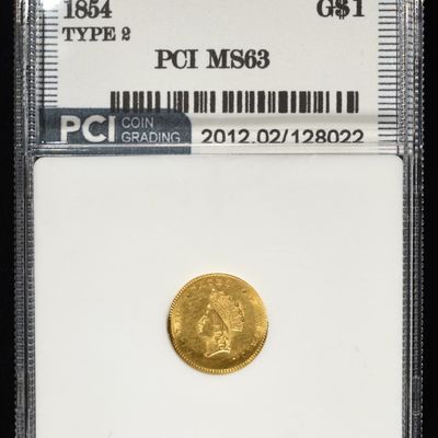 Sale Photo Thumbnail #440: 1854 $1 GOLD TYPE2 PCI CH BU