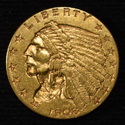 Sale Photo Thumbnail #444: 1908 $2.5 GOLD INDIAN AU