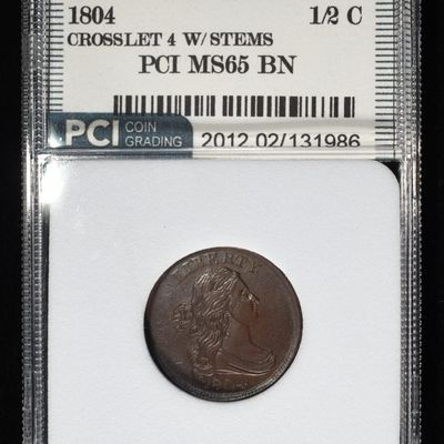 Sale Photo Thumbnail #131: 1804 DRAPED BUST HALF CENT PCI GEM BU BN