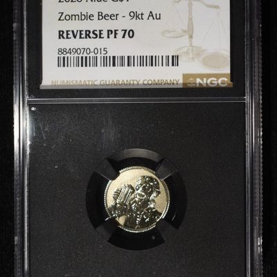 2026 NIUE G$1 ZOMBIE BEER 9KT AU REVERSE PF70 NGC