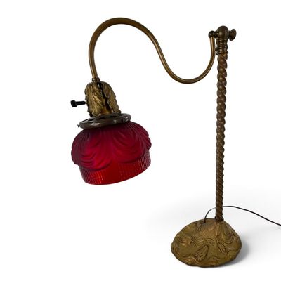 Art Nouveau UNO Lamp with Cranberry Shade