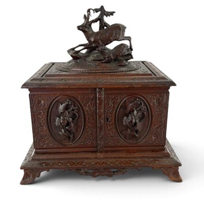 Swiss Black Forest Carved Deer Cigar Cabinet