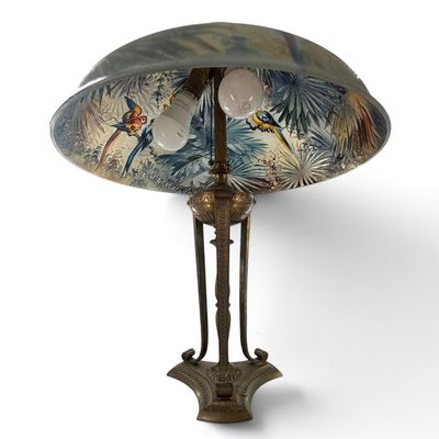 Pairpoint Jungle Bird Reverse-Painted Lamp
