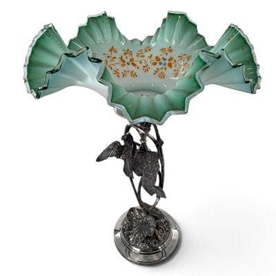 Meriden Britannia Bird Glass Brides Basket