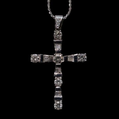 Sale Photo Thumbnail #154: 14K White Gold Diamond Cross Necklace