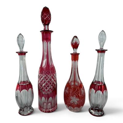 Sale Photo Thumbnail #139: Four Bohemian Cut-to-Clear Decanters