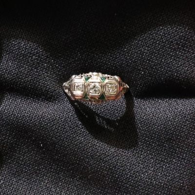 Sale Photo Thumbnail #116: 18K Old-Mine Diamond Sapphire Ring