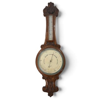 Sale Photo Thumbnail #128: Short & Mason Carved Oak Aneroid Barometer