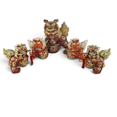 Sale Photo Thumbnail #210: Five Japanese Kutani-Style Shishi Figures
