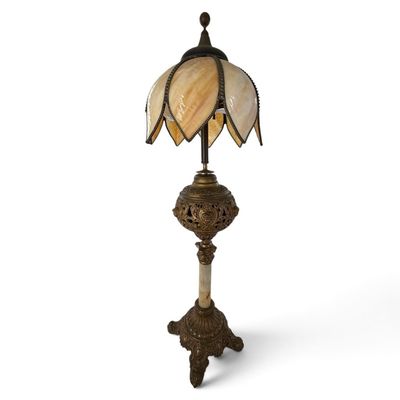 Art Nouveau-Style Slag Glass Lamp