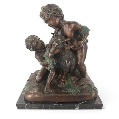 After Auguste Moreau Putti and Goat Bronze