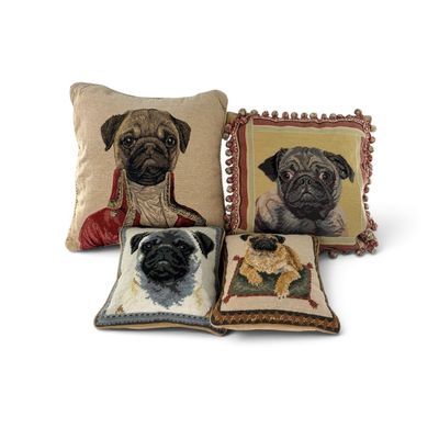 Sale Photo Thumbnail #129: Group of Four Pug Needlepoint Pillows