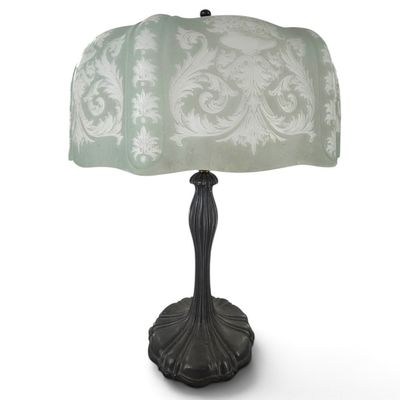 American Art Nouveau Etched Glass Table Lamp