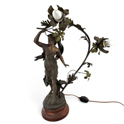 Bruchon L'Orage Art Nouveau Figural Lamp