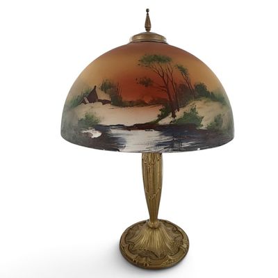 Sale Photo Thumbnail #125: Reverse-Painted Winter Landscape Lamp