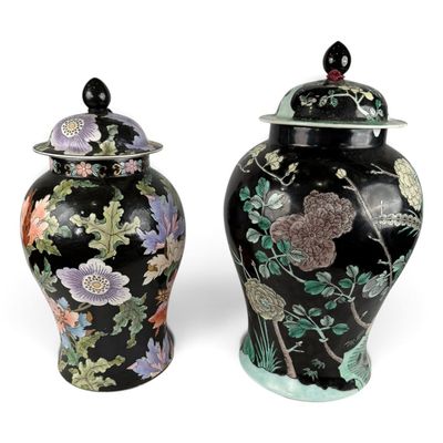 Sale Photo Thumbnail #206: Two Chinese Famille Noire Ginger Jars
