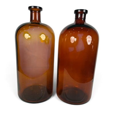 Sale Photo Thumbnail #208: Pair Large Amber Apothecary Bottles