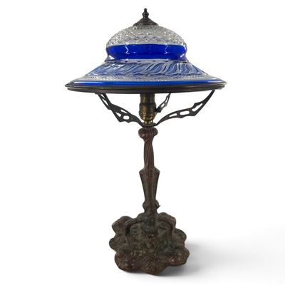 Art Deco Cobalt Cut Glass Table Lamp