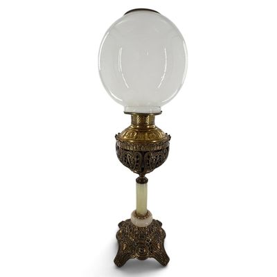Sale Photo Thumbnail #104: Victorian Brass and Alabaster Parlor Lamp