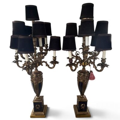 Pair Monumental Gilt Candelabra Lamps
