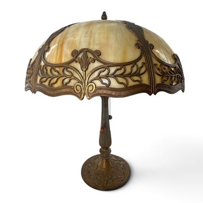 American Art Nouveau Slag Glass Lamp
