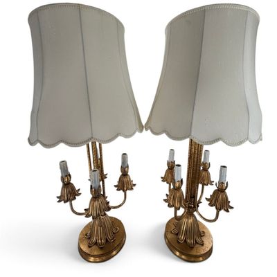 Pair Italian Gilt Tole Candelabra Lamps