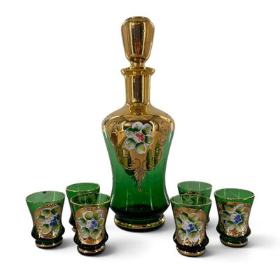 Bohemian Green Glass Decanter Set