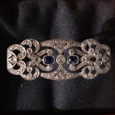 Platinum Sapphire and Diamond Brooch