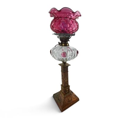 Sale Photo Thumbnail #109: Victorian Cranberry Glass Banquet Lamp