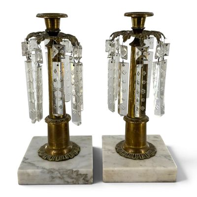 Pair Prism-Hung Girandole Candlesticks