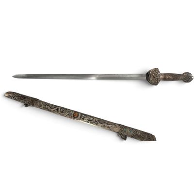 Sale Photo Thumbnail #126: Chinese-Style Silvered Copper Dragon Jian Sword